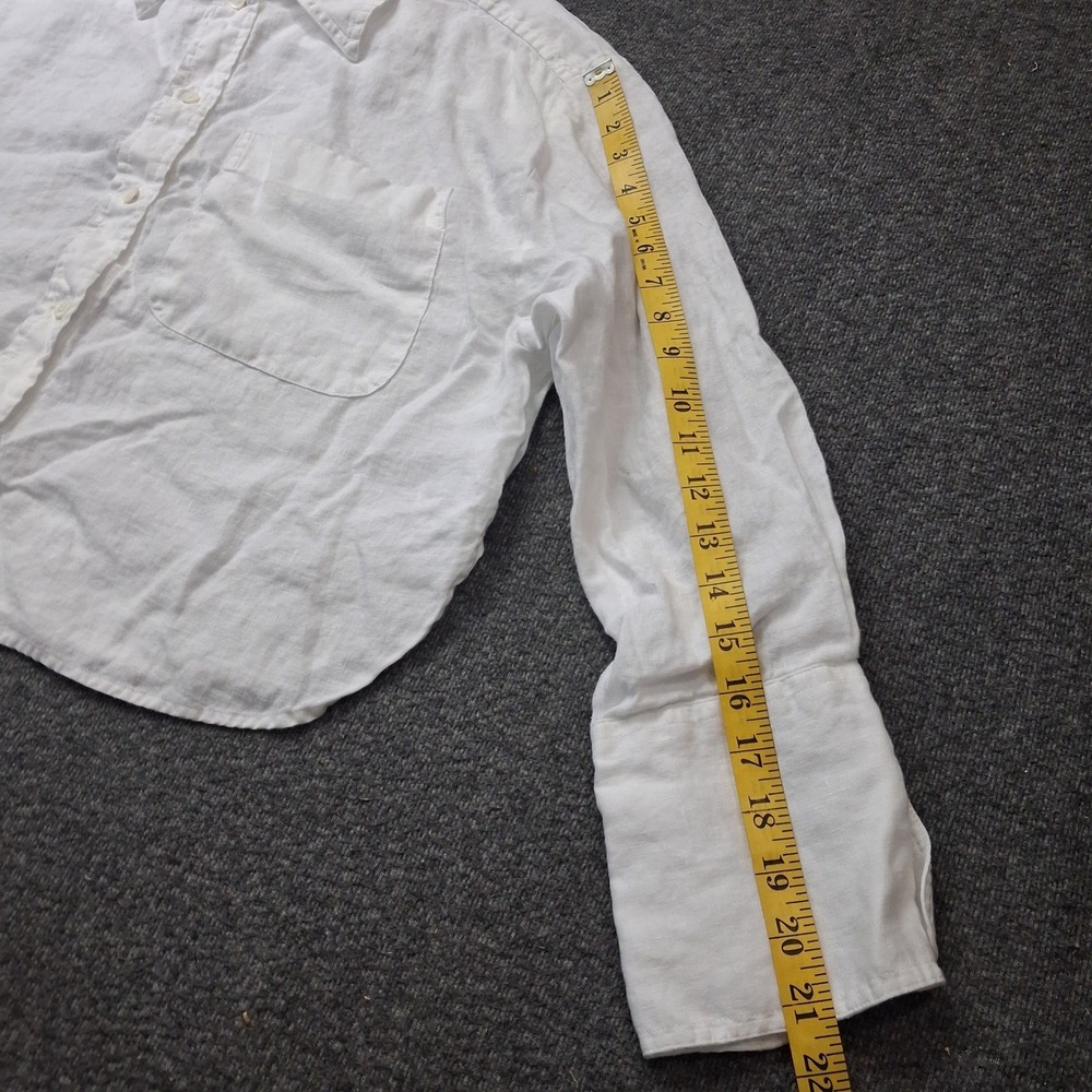 Banana Republic White 100% Linen Button Down Shirt Cropped Boxy Womens Medium - Picture 6 of 9